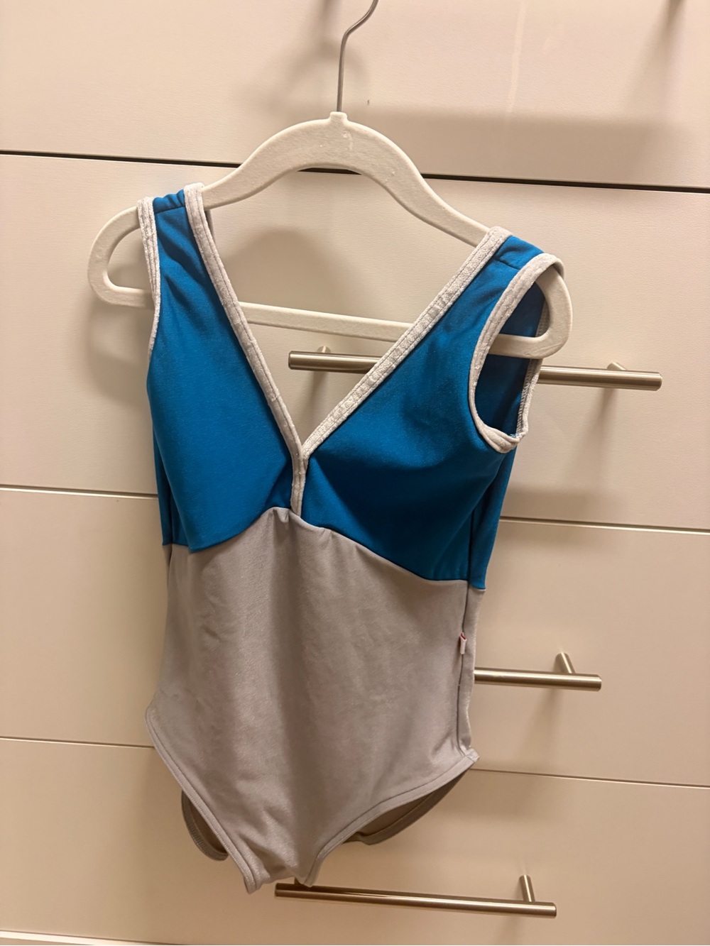 Yumiko Blue and Gray V‑Neck Girls Bodysuit
